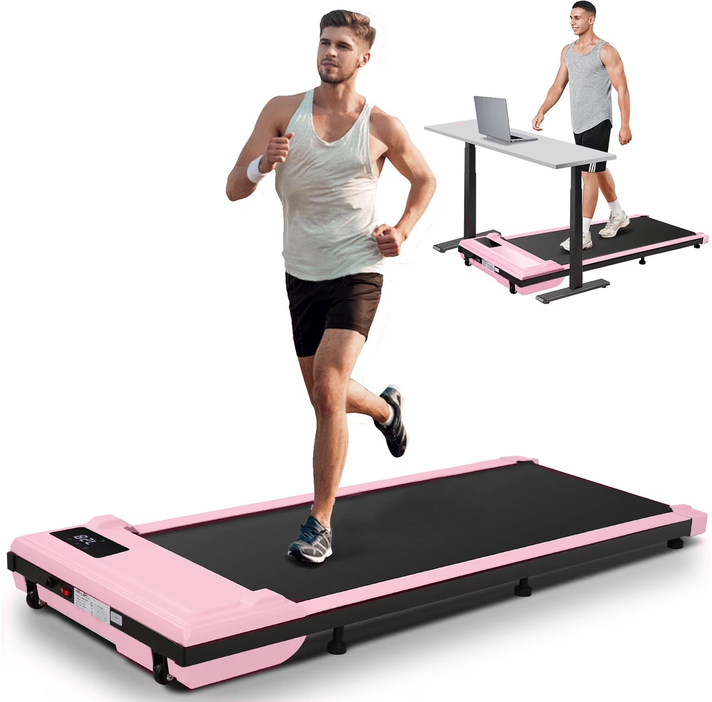 Walking Pad, 2 in 1 under Desk Treadmill with Remote Control、Led Display, 300 Lbs Portable Treadmill for Home/Office (Pink)