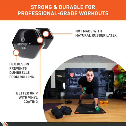 Vinyl Coated Dumbbell Weight, 15 Lb. (Single) - Strength Training Equipment for Home Fitness & Gym Workouts (Gray)